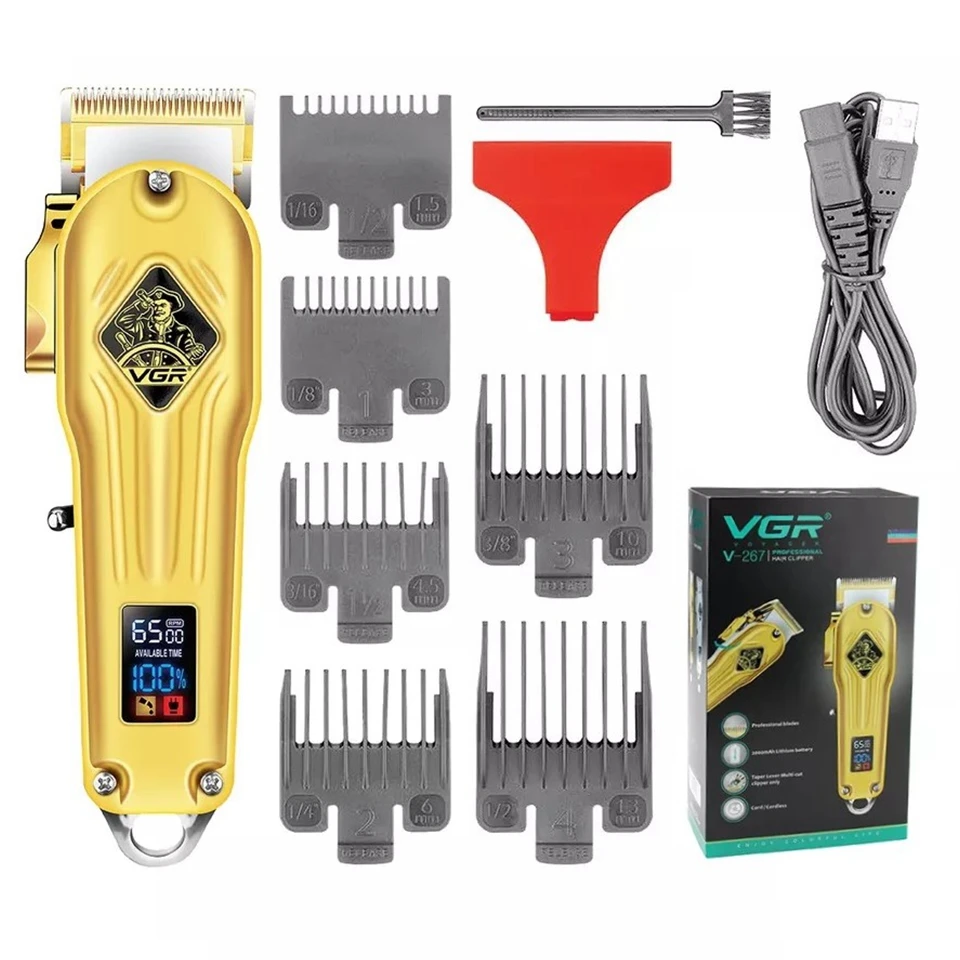 Оригинальный цельнометаллический триммер для волос VGR для мужчин, электрическая беспроводная машинка для стрижки волос, профессиональная парикмахерская машинка для стрижки волос, перезаряжаемый набор