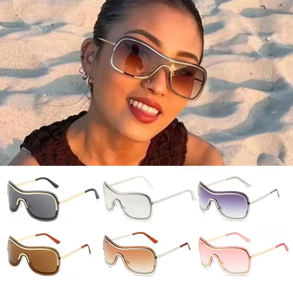 Солнцезащитные очки Y2k Без оправы, Цельные Квадратные солнцезащитные очки, Женские Новые модные Винтажные коричнево-серебряные солнцезащитные очки с градиентом, Большие оттенки оправы