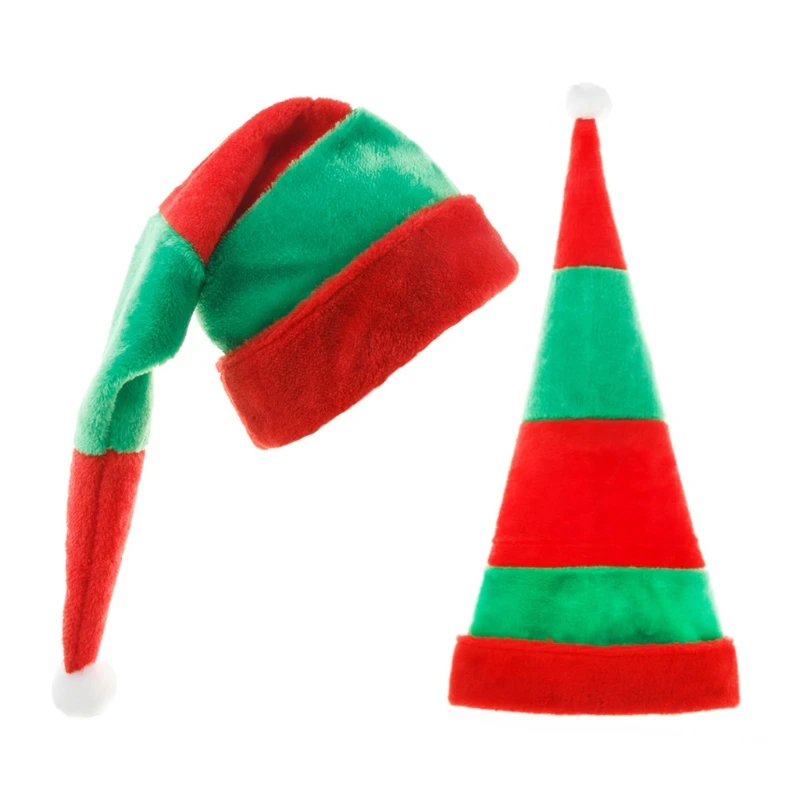Классическая красно-зеленая полосатая шляпа Санты-Эльфа Унисекс для рождественской новогодней вечеринки для мужчин и женщин F3MD