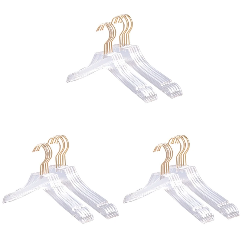 15 шт. Прозрачная акриловая вешалка для одежды С золотым крючком, прозрачная вешалка для рубашек с вырезами для леди и детей L