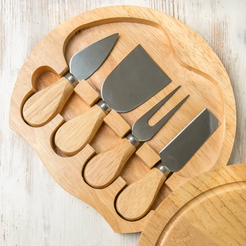 Набор из 4 ножей для сыра, Столовые приборы для сыра, нержавеющая сталь, нож для нарезки сыра, нож для масла, лопатка и вилка, мини-нож с деревянной ручкой