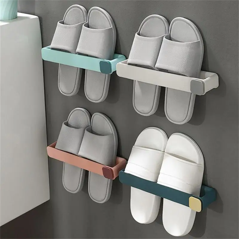 Настенный перфорированный стеллаж для обуви без перфорации, Стеллаж для хранения тапочек в ванной комнате, Нет места, Бытовой органайзер для обуви клейкого типа
