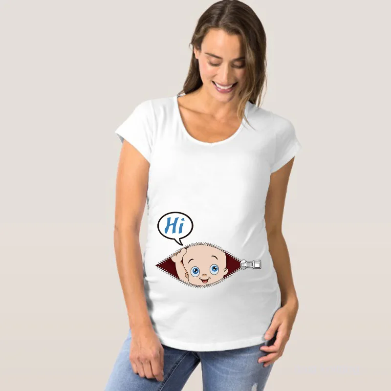 Летняя одежда для беременных с короткими рукавами и забавными детскими простыми повседневными футболками.