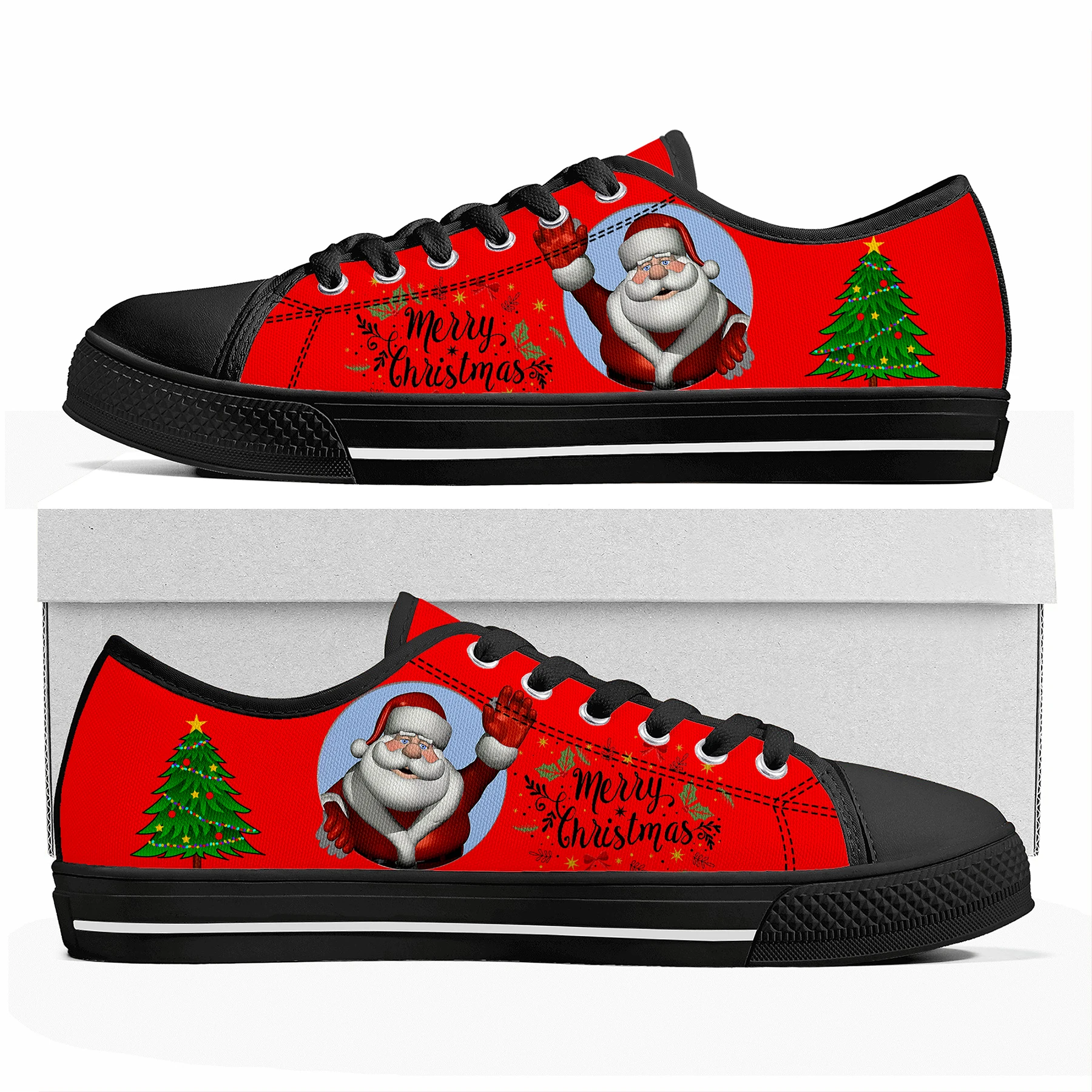 Санта Клаус Счастливого Рождества Снежинка Низкие Кроссовки Мужские Женские Подростковые Парусиновые Высококачественные Кроссовки Пара Обуви Обувь на заказ