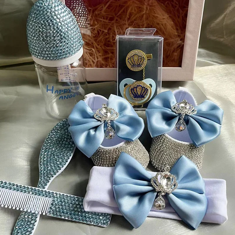 Кукольная детская обувь Подарочный набор для новорожденных Повязка на голову со стразами Гребень для бутылочки Детская Монограмма Блестящая Балерина