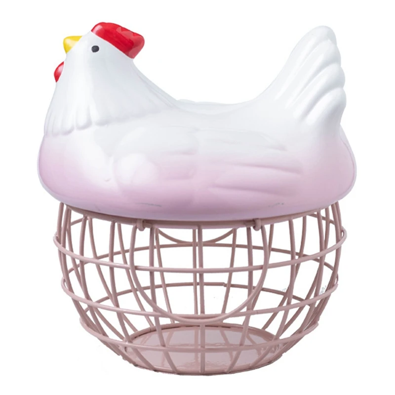 Керамический держатель для яиц, металлическая ручка с орнаментом из курицы, домашняя декоративная корзина для хранения фруктов для кухонного органайзера