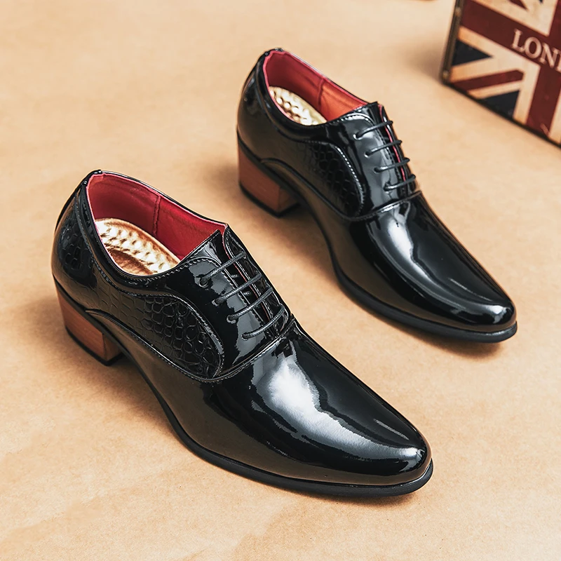 2023 Новые мужские Классические Туфли для переодевания на шнуровке, Кожаные Мужские Туфли-оксфорды на высоком каблуке, Мужская Модная Деловая обувь